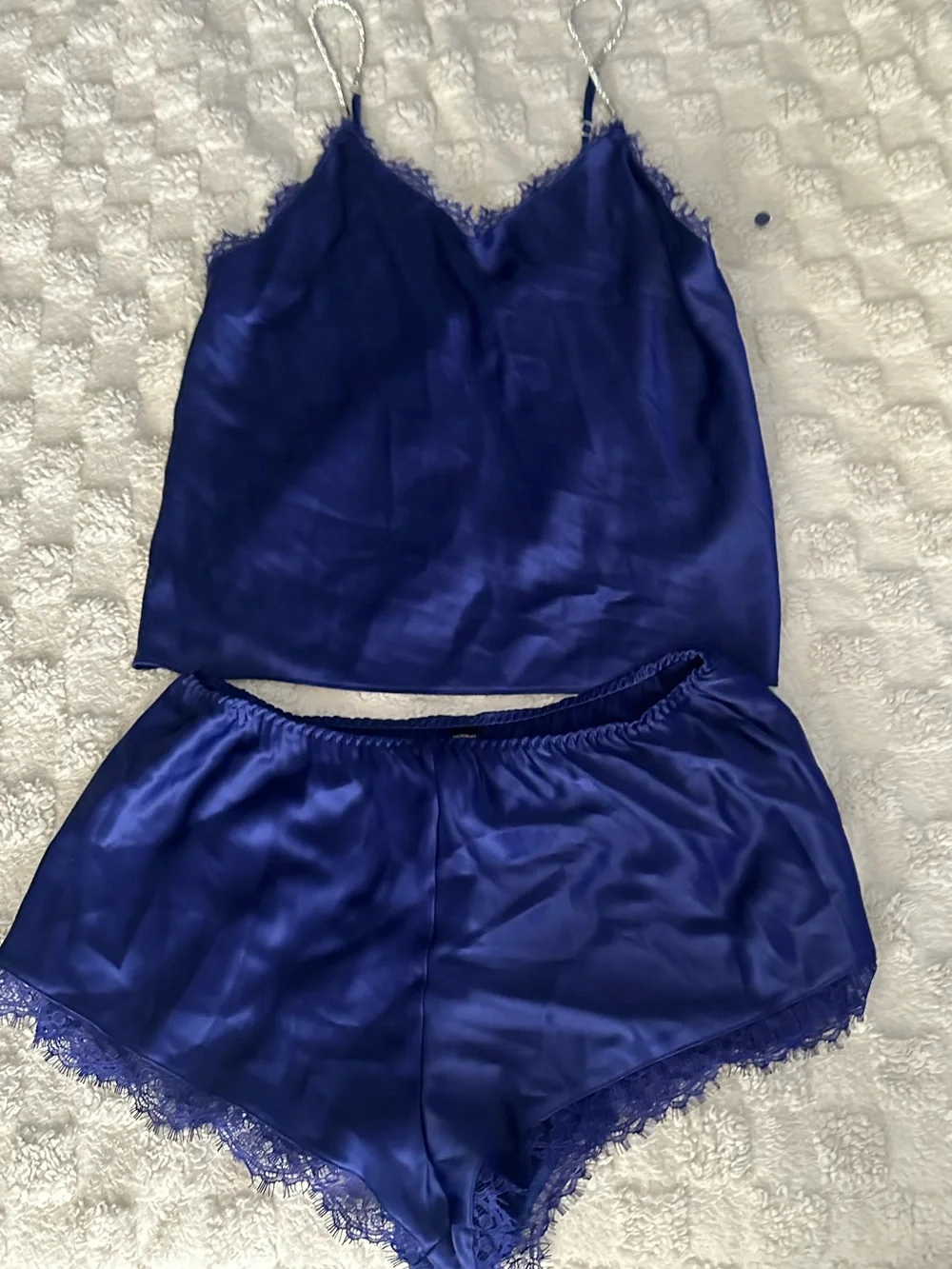 Victoria's Secret Royal Blue Satin Lace-Trim Cami & Short Set